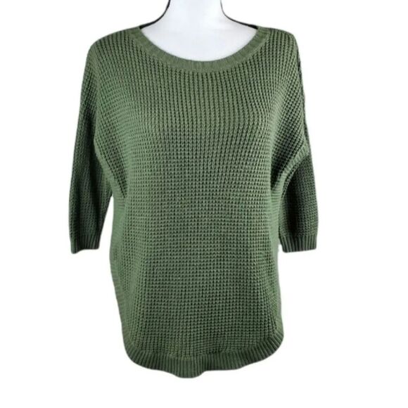 Express Deep Green Waffle Thermal Texture Knit Sweater M - Picture 1 of 11